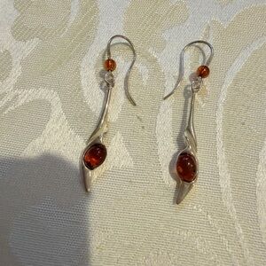 Elegant Sterling Silver and Amber Drop Earrings